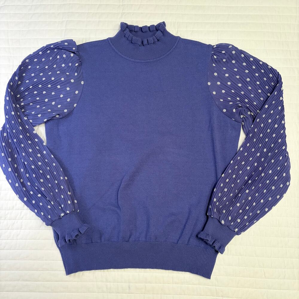 Nanette Lapore Purple Mock Neck Pleated Sleeve Womens Medium